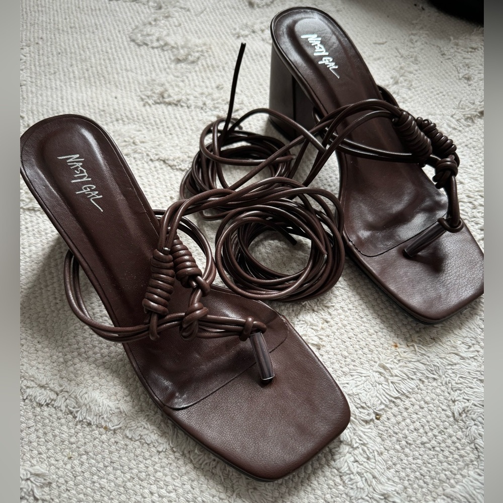 Brown NASTYGAL Tie-Up High Heels